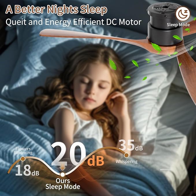 52inch Ceiling Fan with Lights,Flush Mount Wooden Ceiling Fans with Remote Control,Dimmable Light,3 CCT,6 Speeds,Noiseless DC Motor,Ceiling Fan for Bedroom,Living Room,Office,Indoor,Dark Brown