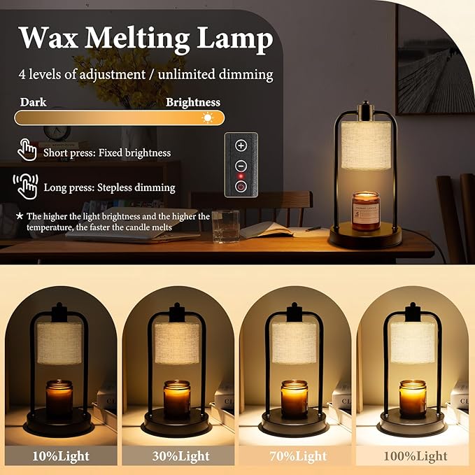 Lococo Candle Warmer Lamp for Yankee Candles: Electric Wax Melts Warming Light with Timer Dimmable for New Home Decor, Christmas Birthday Thanksgiving Gifts for Mom Women Men (Black + Cotton Linen)