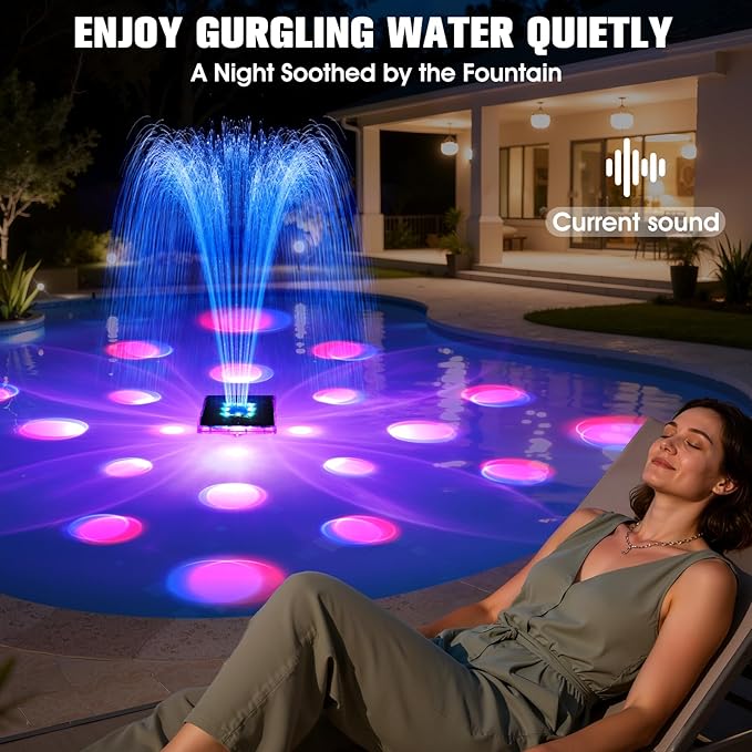 2026 Patent Solar Fountain,Floating Solar Pool Fountain with 9 Lights & Anchor,Large Solar Powered Water Fountain for Above Ground Pool Fountain Pump,Waterproof Floating Fountain for Pool-Light Blue