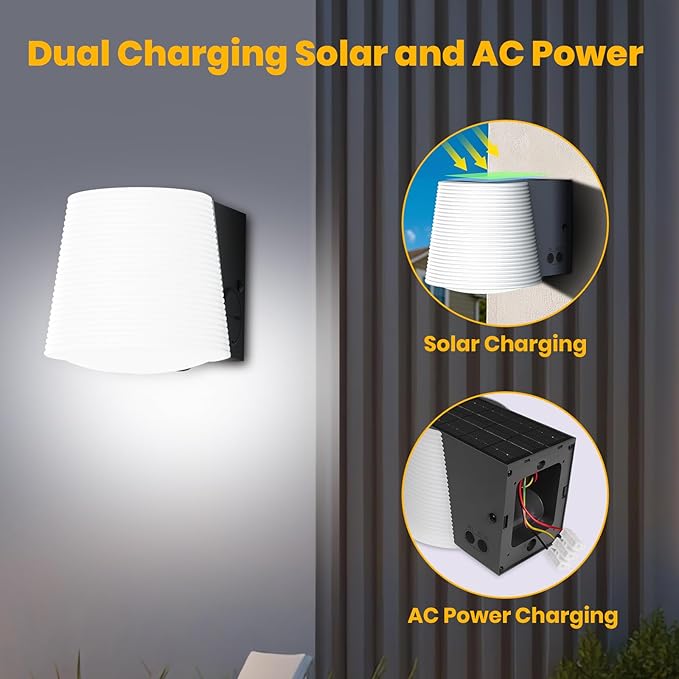 Outdoor Light Fixture, AC/Solar Hybrid Charging Porch Light Outdoor Dimmable, 2700K/4000K/6500K, PIR Motion Sensor, 1000LM Outdoors Sconce Lights Waterproof for Door Yard Garage, White,1pcs
