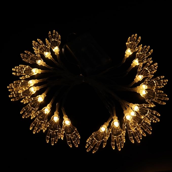 Halloween String Lights 10Ft 20 LEDs Battery Operated Outdoor Decorations Ghost Hand Lights for Halloween Party Decor