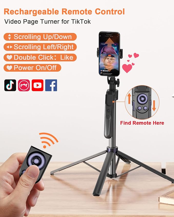 71” Auto Face Tracking Tripod for iPhone with Light,360° Rotating Phone Stand with Rechargeable Remote Control for TikTok Vlog Video Recording, Phone Tripod for Android Camera/GoPro/Ring Light