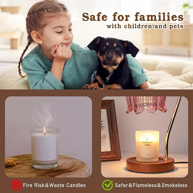 Dimmable Candle Warmer Lamp with Timer, Electric Candle Warmer Lamp, Women Birthday Gifts, Flower Candle Lamp Warmer for Family, Pink Blue Fragrance Candle Lamp for Modern Office Desk Decor