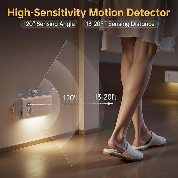 Rechargeable Motion Sensor Light Indoor, Dimmable Warm White LED Night Light, Magnetic, Adjustable Emission Direction for Hallway, Stair, Toilet, and Under Cabinet Lighting, (3 Pack)