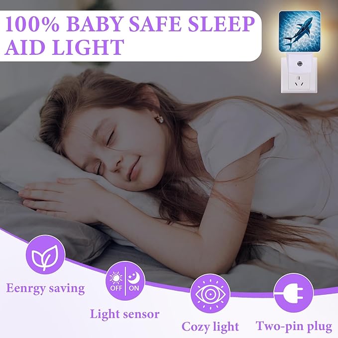 Floating Shark Night Light,Sea Animals Night Lights Plug into Wall,Led Lamp for Stairway/Hallway/Bedroom 0.5W Nightlight Sleep Friendly