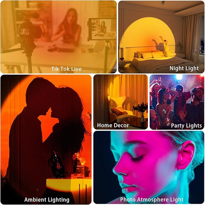 Sunset Lamp Projector, 11 Colors Changing Motion Activated Sensor RGB Lights with Button Switch Control, USB Recharging & Battery Power 350° Rotation Night Light, Led Lights for Bedroom Decor (White)