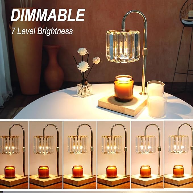 Candle Warmer Lamp with Timer, Dimmable Electric Candle Wamer Adjustable Height, Glass Modern Candles Melter Lamp, Gifts for Women Mom, Clear