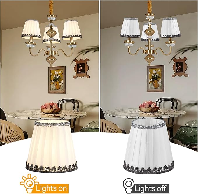 6 Pack White Linen Pleated Empire Clip-On Lampshades, 5.5" Top x 3.6" Bottom x 5.2" Height, Small Lamp Shades for Chandelier, Candle Wall Light Replacement