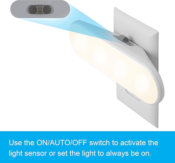 GE Ultrabrite LED Light Bar Night Lights Plug Into Wall Room Decor Ambient Lighting Dusk to Dawn Sensor Bright Nightlight, White, 100 Lumens, 2 Pack