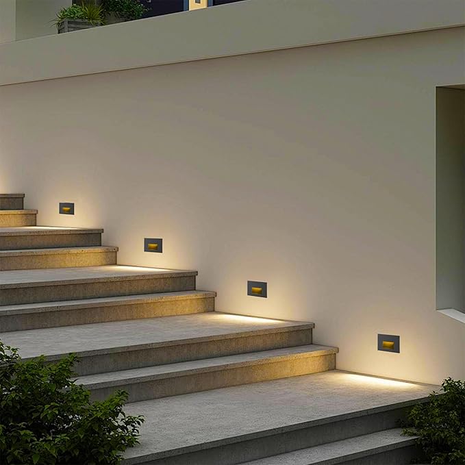 Stair Lights Outdoor Indoor LED Step Lights, 12V Low Voltage Light for Stairs 4W 3000K Warm White, IP66 Waterproof Deck Stairway Light, Horizontal, Black 6-Pack