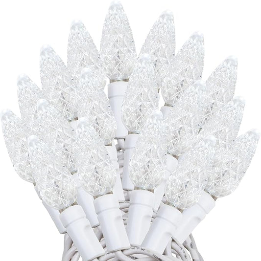 Novelty Lights 24FT 70 LED C6 Christmas String Lights, Outdoor Commercial Grade Tree Decorations, Permanent LED String Lights (Pure White)