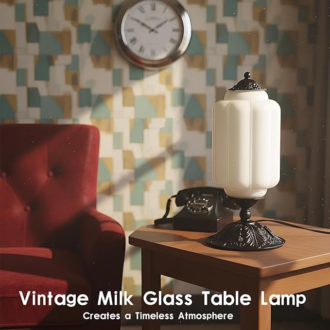 Vintage Milk Glass Touch Table Lamp, Elegant white Glass Bedside Desk Lamp 3 Way Dimmable with USB C+A Charging Ports - Bedroom Nightstand & Living Room Essential, 4W Bulb Included (white, 6.5)