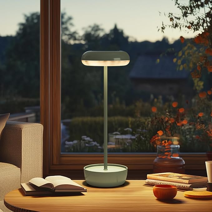 Solar Yard Outdoor Table Lamp, Cordless USB Solar Table Lamp for Patio Water Resistant, 3 Lighting Modes Solar Desk Lamp for Garden Outside Patio Bedroom Living Room, Green