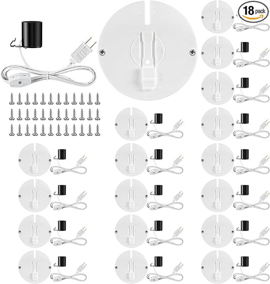 Meonum 18 Set Blow Mold Light Kit Replacement, E27 E26 Single Light Cord Kit with Switch Fuse Plug, for Indoor Outdoor Halloween Christmas Village House Craft Decorations and Salt Lamp