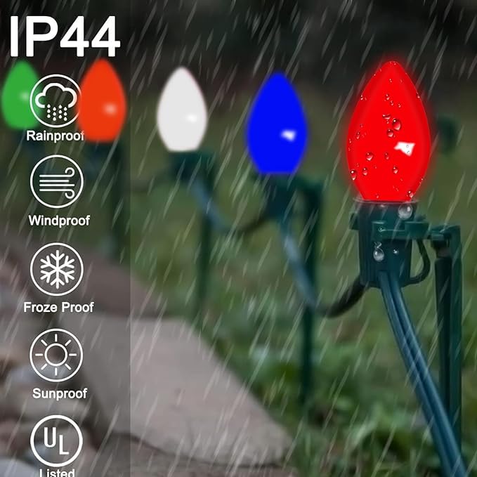 25 Pack C9 Replacement Christmas Light Bulbs, 0.6 Watt C9 Multicolor Ceramic LED Light Bulbs for Christmas Indoor Outdoor Patio Halloween Party String Lights, C9/E17 Candelabra Base