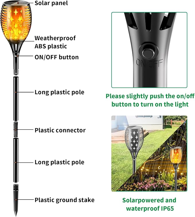 YoungPower Solar Outdoor Torch Lights Flickering Flame, 43" Outdoor Path Lights Waterproof Torch for Garden Yard Patio, 8 Pack