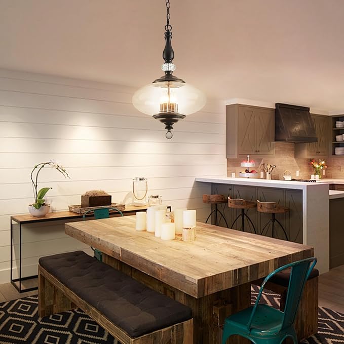 Modern Black Pendant Light 5-Light Clear Glass Pendant Lighting with Adjustable Chain W 15.74 in Kitchen Island for Dining Room