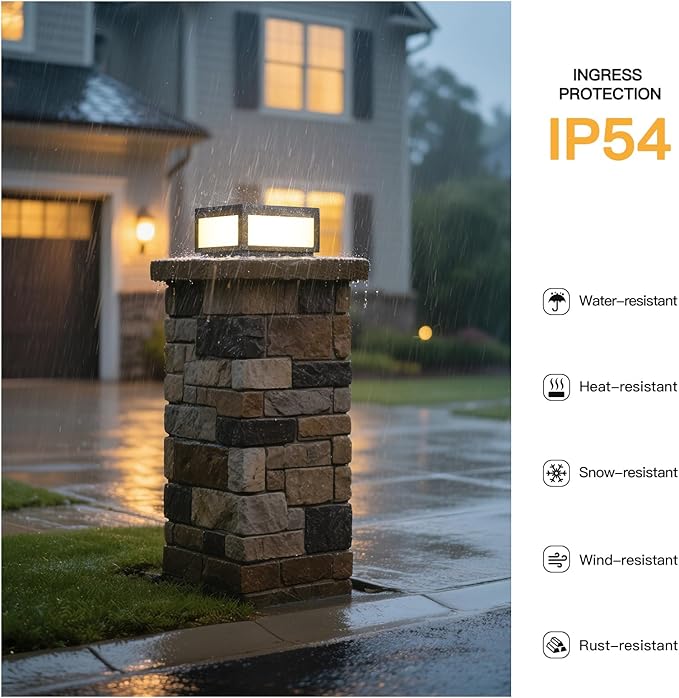 Outdoor Post Lights Hard Wired, AC100-240V 11.8" Column Light, Square Pillar Lamp Electric, 3000K LED Lighting, IP54 Waterproof Modern Gate Lantern Fence Posts Cap Lights for Garden Patio Outside