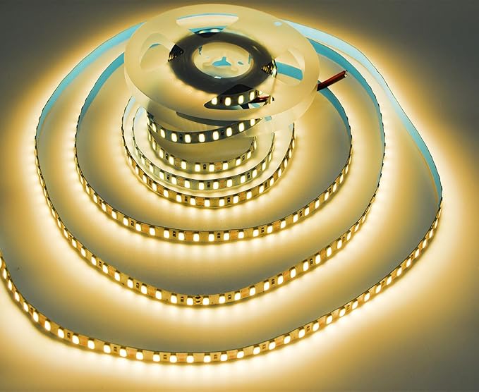 AC110-130V LED Strip Lights，Dimmable 10000LM 16.4ft/5m SMD 2835 600 LEDs Waterproof IP44 LED Lights Strip Ribbon, More Brightness Than Low Voltage LED Strip Lights (Warm White 3000K)