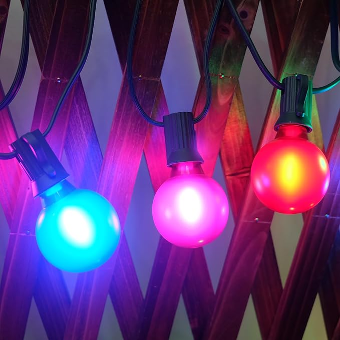 SUNSGNE 25 Pack G40 LED Christmas Replacement Globe Light Bulbs, Colored Christmas Round Lights with E12 Candelabra Base for Outdoor Indoor Decor- Frosted Multicolor- 0.6 Watt