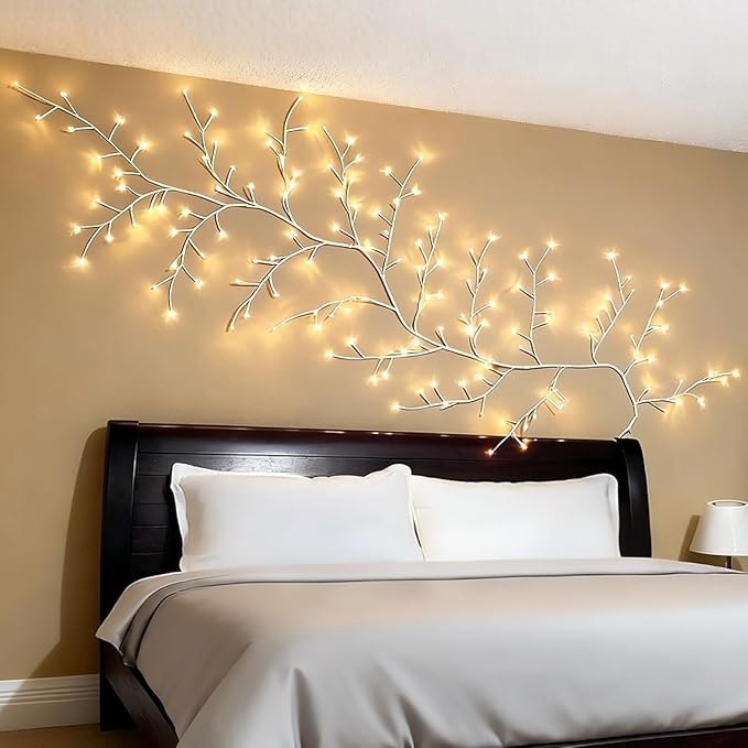 GOESWELL Led Tree Branch Lights for Wall: 7.5Ft 144 LEDs White Enchanted Vine with Lights - Lighted Willow Fairy Light for Living Room Bedroom Christmas Halloween Meditation Wall Decor