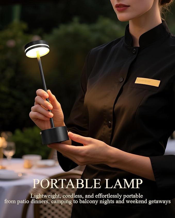 2 Pack LED Cordless Table Lamp Rechargeable, 5000mAh Portable Battery Operated LED Desk Lamp, 3 Color Dimmable Table Light for Reading/Home Office/Dining/Nightstand for Home Décor – Black