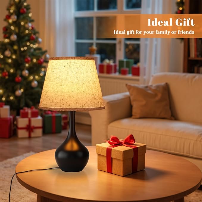 Seealle Touch Table Lamp for Bedroom, 3-Way Dimmable Small Bedside Lamps for Night Stands, Black Bedroom lamp for Kids Room, Desk, Living Room, End Table