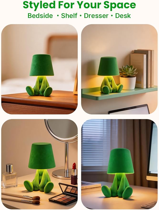 Modern Table Lamp for Youth: Rechargeable Cute Light for Kids Child Teen - Gift for Birthday Christmas Halloween Easter (Green)