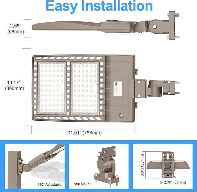 LED Parking Lot Light 320W UL Listed 44800LM Led Shoebox Pole Light Fixture Round & Square in One Mount 1000W HID/HPS Replacement 5000K IP65 AC100-277V 10KV Surge Outdoor Commercial Area Lighting