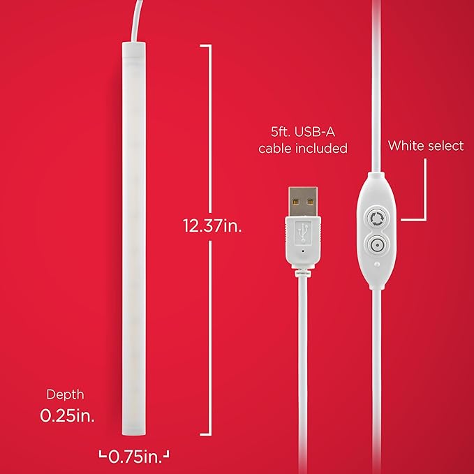 UltraPro 12 inch USB Light Bar Plug-in LED Under Cabinet Lights for Kitchen, Full Range Dimmable, Adjustable White, Warm White, Cool White, Daylight, (2700K-6500K), 80067