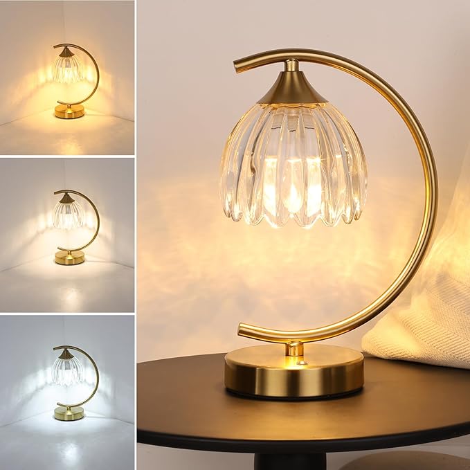 Tulip Table Lamp, 5200mAh Cordless Touch Control Table Lamp with 3 Color Temps & Stepless Dimming, Rechargeable Battery Table Lamp for Living Room, Bedroom, Office, Shelf (Transparent Tulip)