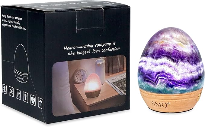 SMQ Egg-Shaped Rainbow Fluorite Crystal Night Light USB Chargeable Dimmable Touch-Control Gemstone Night Warm Cold LED Bedside Table Lamp for Kids,Adults Living Bedroom Decor
