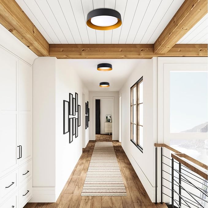 Bargeni Flush Mount Ceiling Light,12.5 inch LED Ceiling Light with Night Light,Matte Black with Gold Inside,24W/2700K/3000K/4000K/5000K/6000K/5CCT Selectable,Light Fixtures Ceiling Mount for Bedroom