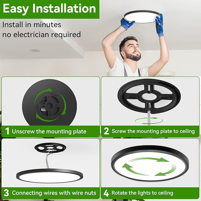 LED Ceiling Light, 2800LM Super Bright 9 Inch Led Flush Mount Ceiling Light 3000K/4500K/6000K 3CCT Dimmable for Kitchen,Bedroom,Living Room (1 Pack, Black)…