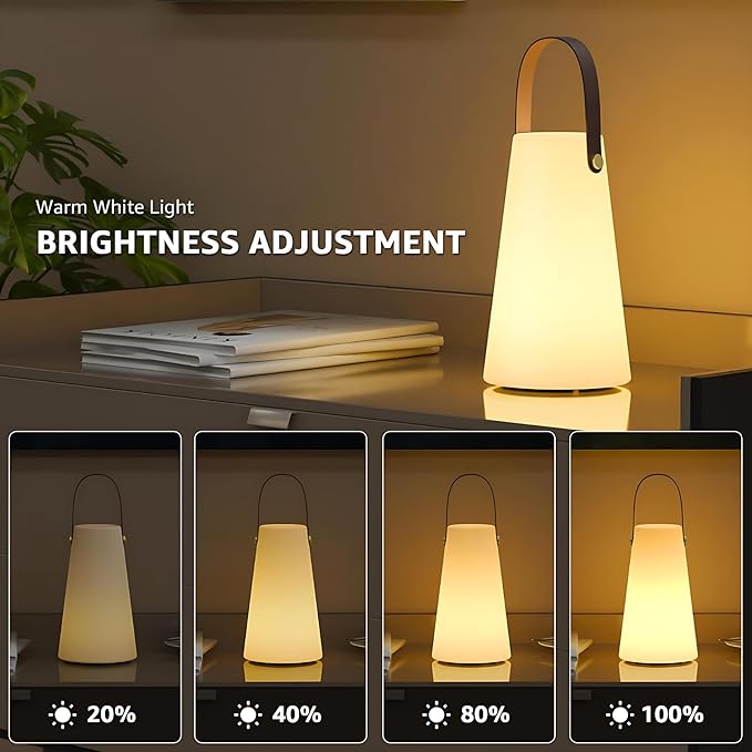 Outdoor Lanterns, GGII Rechargeable Camping Lantern with IP44 Waterproof, Battery Operated Outdoor Portable Cordless Table Lamp with RGB Lights for Patio Balcony Garden (Leather Handle)