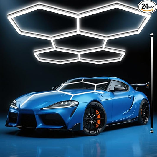 BRILLIHOOD Hexagon Garage Lights, 10-100% Dimmable LED Honeycomb Lights, 23040LM, 6500K Super Bright, 5 Grid Systems Car Detailing Lighting for Warehouse Workshop Basement Gym