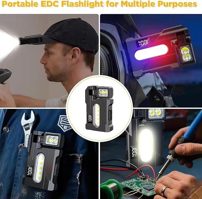 G5 Rechargeable EDC Flashlight, Powerful 500 Lumens Super Bright Small Mini Flashlights with Clip, 1500mAh Portable Flat Pocket Magnetic Keychain Flashlights for Outdoor Camping Emergencies