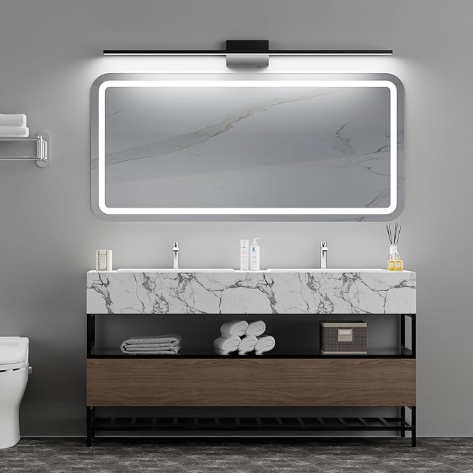 Ralbay 5 Color Temperature Dimmable Mdoern Black Vanity Light for Bathroom Lighting 48inch 36W Acrylic LED Modern Black Bathroom Wall Lighting Fixtures Over Mirror