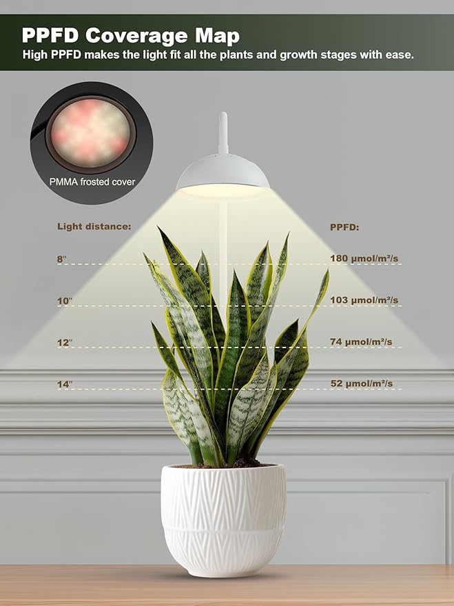 GLOWRIUM Smart Grow Lights for Indoor Plants,10W Full Spectrum Plant Lights with Bluetooth App Control, 360° Flexible Gooseneck Grow Lamp, Auto Timer 3/9/12Hrs, 10 Brightness for Small Plants (White)