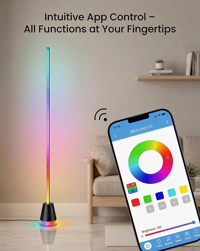 Name 56" RGBIC Floor Lamp, Bendable LED Corner Lamp with Music Sync, Memory Function Smart Standing Lamp for Living Room Bedroom, APP Remote Control Ambient Lighting