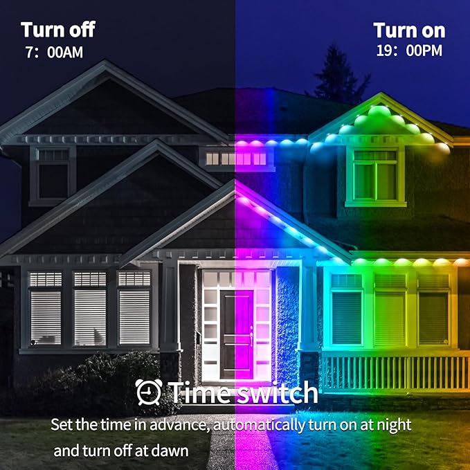 150ft Permanent Outdoor Light,RGB Eaves Lights,DIY Scene Modes IP68 Waterproof Outdoor Under Eave Lighting,led Lights for Decor,Garden Decor,House,Party