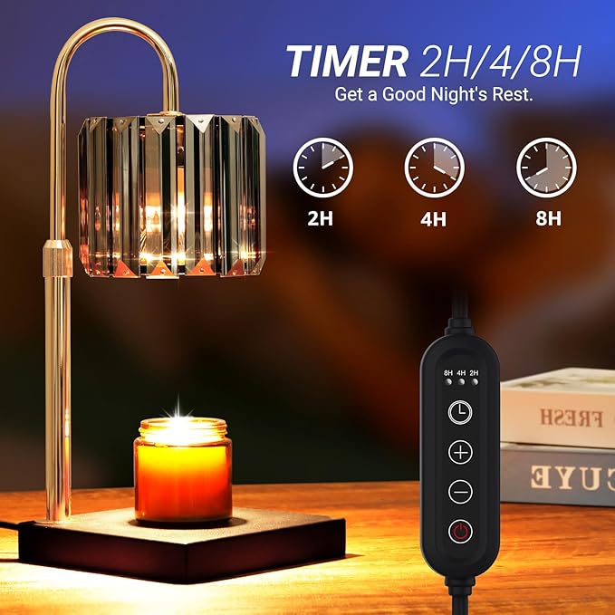 Candle Warmer Lamp with Timer, Dimmable Electric Candle Wamer Adjustable Height, Gifts for Women Mom, Glass Modern Candles Melter Lamp, Black