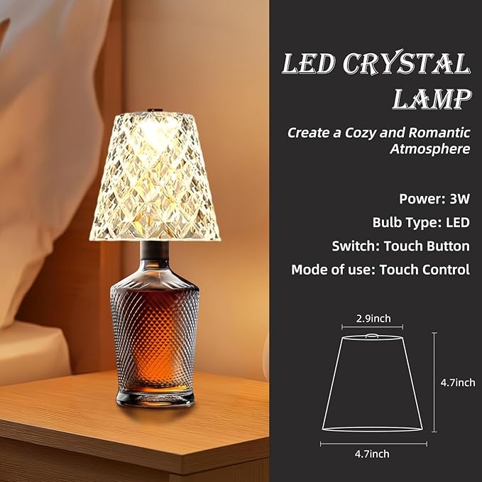 Rechargeable LED Bottle Lamp- Crystal Clear Table Lamp with 3 Color Modes, 2000mAh Battery & Touch Control, Wireless Wine Bottle Lamp for Home Bar, Wedding, Party Decor (1)