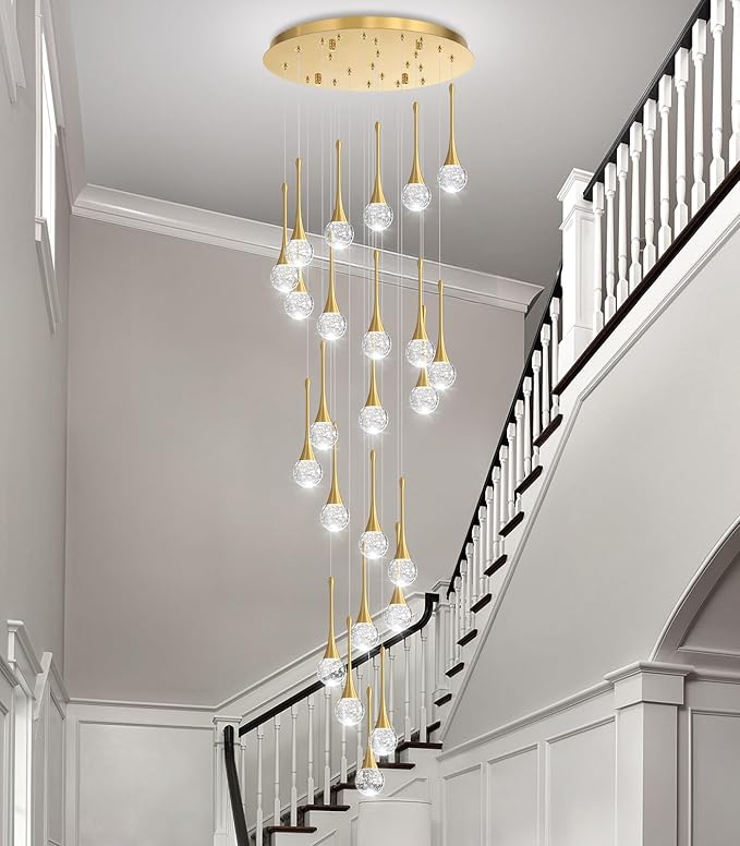 24 Light Modern Glam Crystal Chandelier for High Ceiling LED Dimmable Ceiling Pendant Light Staircase Foyer Enterway Living Room Chandelier Lighting Antique Gold