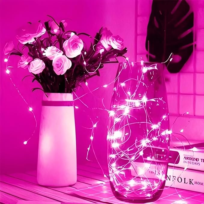 LAMPHOME Valentine's Day Pink Fairy Lights Plug in, 33Ft 100 LEDs Waterproof Twinkle Firefly Lights, Adaptor Included, Starry String Lights for Wedding Indoor Outdoor Christmas Patio Garden