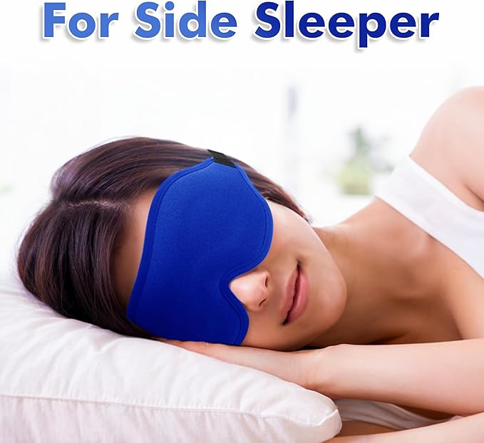 Sleep Eye Mask for Men Women, Lash Extensions 3D Sleeping Mask for Side Sleeper, Travel Blackout Night Blindfold Eye Shade Cover with Adjustable Strap (Blue-3D)