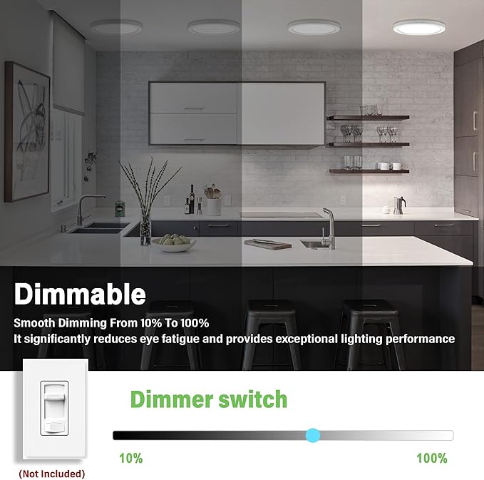 Flush Mount Ceiling Light Fixture - ETL Certified - 9 Inch Dimmable 5000K Daylight White LED, 0.63'' Ultra Thin Round Design for Bedroom, Bathroom, Kitchen, Hallway, Basement, Closet (9-Pack)‌