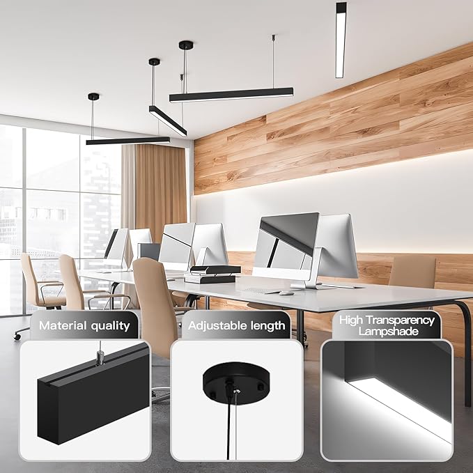 2.4G Remote Series LED Linear Light Fixture with Remote, 4FT 43W Downlight and 7W Uplight, 3000K-6000K Color Changing, Dimmable Pendant Light for Home Office, Black, 4 Pack