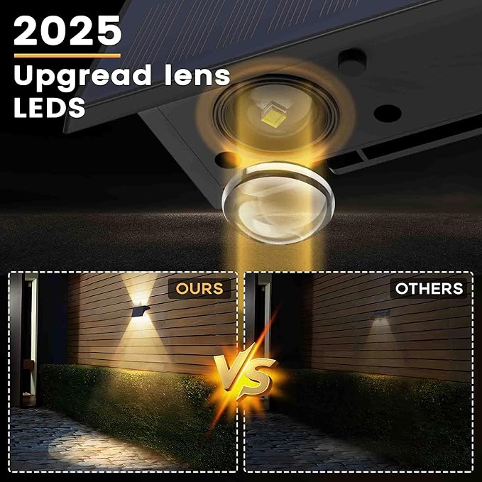 Fence Lights Solar Powered, 12-Pack Solar Fence Lights Up/Down Flexible Buttons, IP67 Waterproof for Outdoor, 100LM Bright, Auto Dusk to Dawn for Wall/Stairs/Yard/Railing/Deck/Pathway (Warm White)