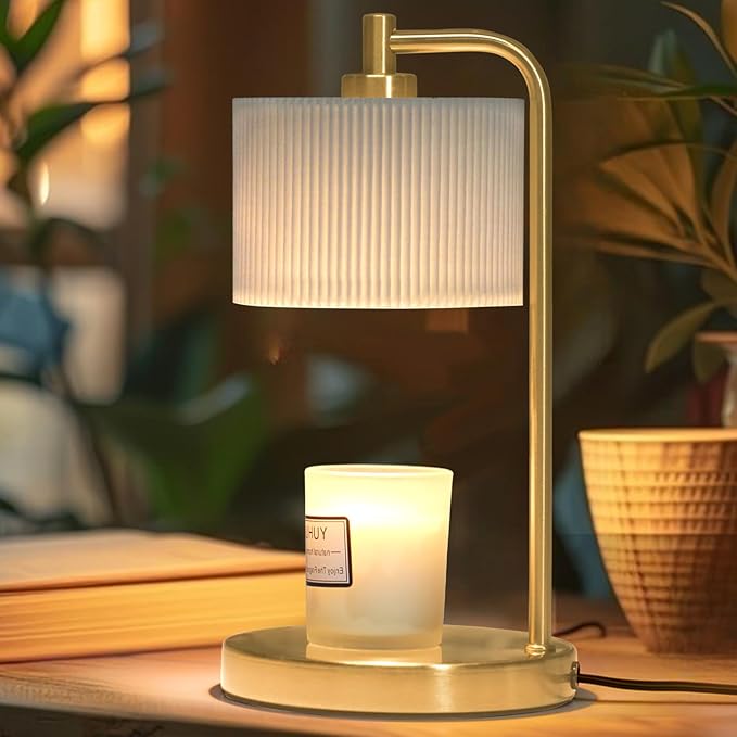Candle Warmer Lamp with Timer, Dimmable Candle Wax Warmer Electric Candle Lamp for Scented Candles with Bulbs, Christmas Gifts House Warming Gifts Home Decor (Gold)